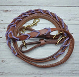 Purple BLING, 8.25 ft. Leather Reins, Adjustable