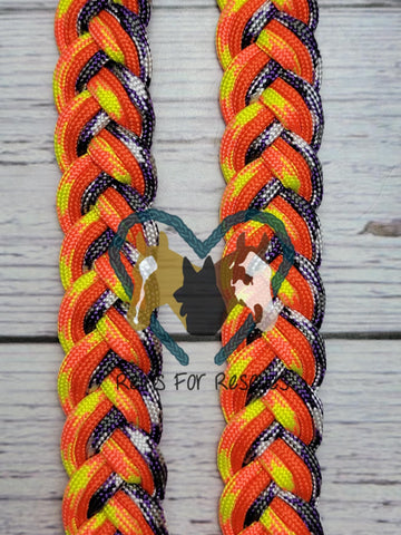 5 foot Orange, Creamsicle & Purple Passion Adjustable Riding Reins