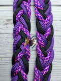 Purple, Black with Pink & White Basic Loop Riding Reins