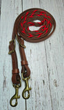 8-1/2 Foot Adjustable Leather Reins w/Red