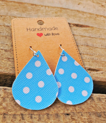 Blue & White Polka Dot Teardrop Earrings