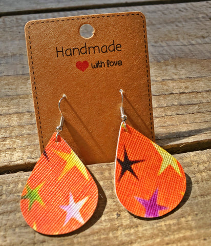 Orange with Multicolor Star Teardrop Earrings