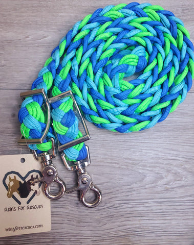 Royal Blue, Neon Green and Turquoise Adjustable Reins