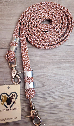 Pale Pink with Brown X Basic Loop Riding Reins
