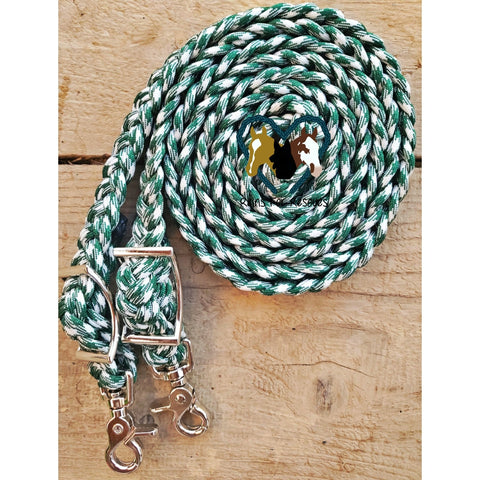 Green and White Adjustable Riding Reins