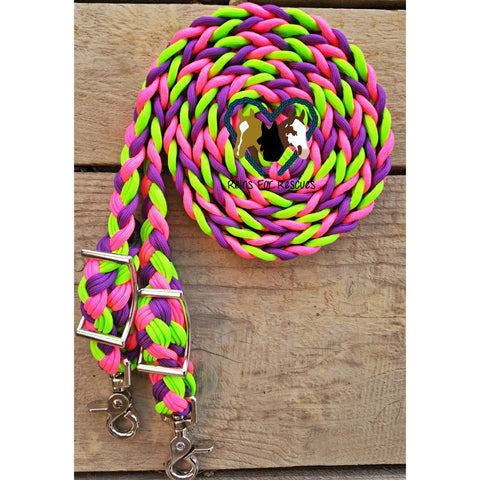 Lime, Hot Pink and Purple Adjustable Riding Reins