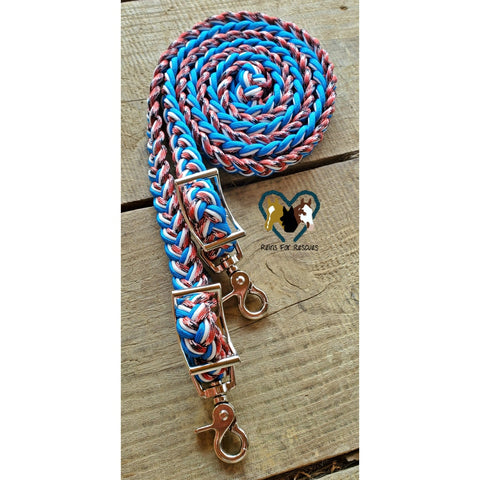 Reflective Blue, White and Red Patterned Adjustable Riding Reins
