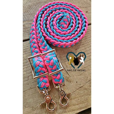 Hot Pink, Cotton Candy and Turquoise Adjustable Riding Reins