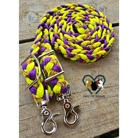Yellow, Purple and Patterned Adjustable Riding Reins