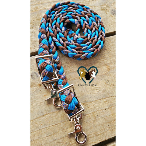Caribbean Blue, Brown and Gray Rainbow Adjustable Riding Reins