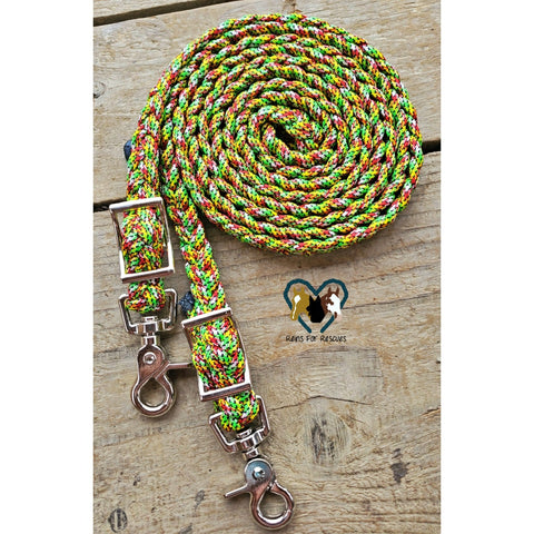 9 Foot Green, Red & Yellow Patterned Adjustable Riding Reins
