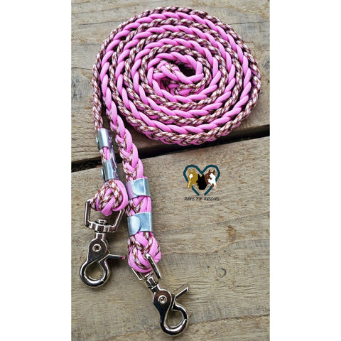Rose Pink and Brown Patterned Basic Riding Reins
