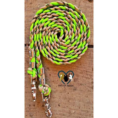 Lime, Tan, and Paterned Basic Reins
