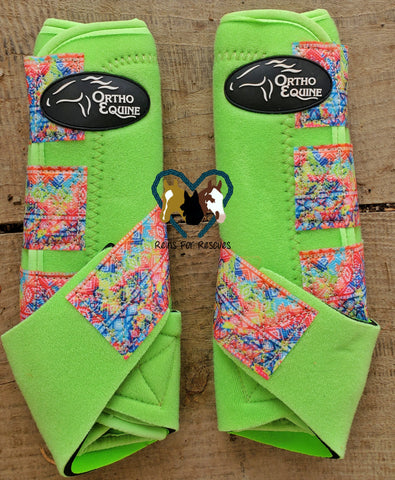 Neon Green and Rainbow Ortho Equine Boots