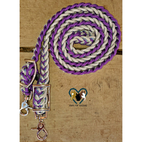 Reflective Purple and Silver Adjustable Riding Reins