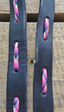 Pink Country Camo Laced Black Leather Reins