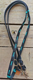 Teal Shockwave Laced Black Leather Reins