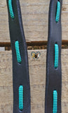 Teal Shockwave Laced Black Leather Reins