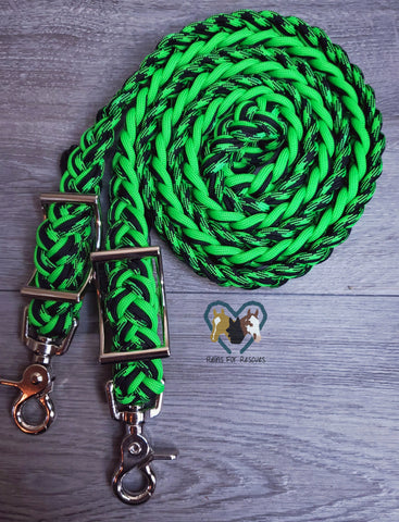 Neon Green, Black and Viper Adjustable Reins