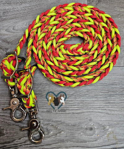 Reflective Red, Neon Yellow and Explode Adjustable Riding Reins