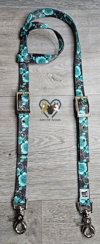 Black with Teal Roses Headstall