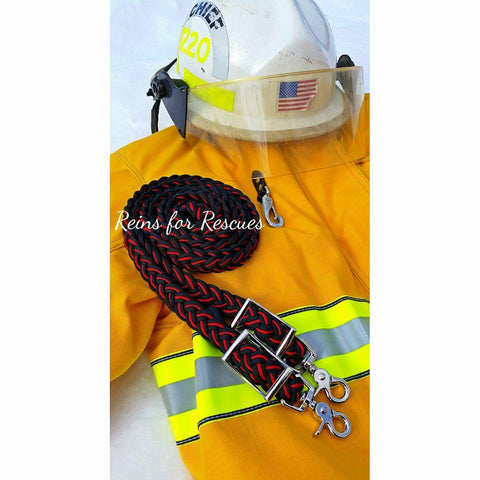 Firefighter Support Adjustable Riding Reins with Black & Red