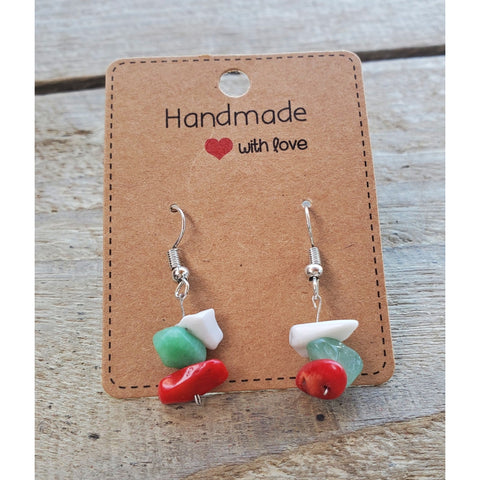 White, Seafoam & Red Dangle Gemstone Dangle Earrings