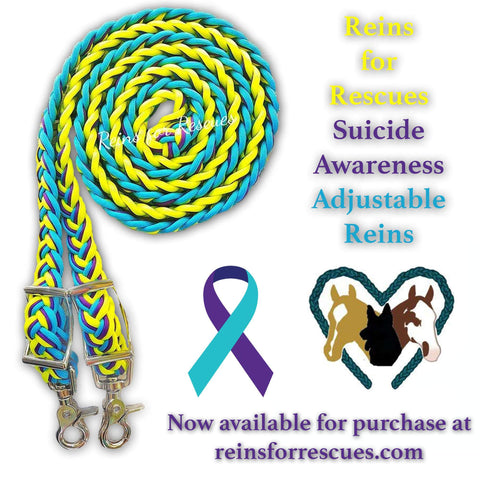 Suicide Awareness - Yellow, Acid Purple and Turquoise Adjustable Reins